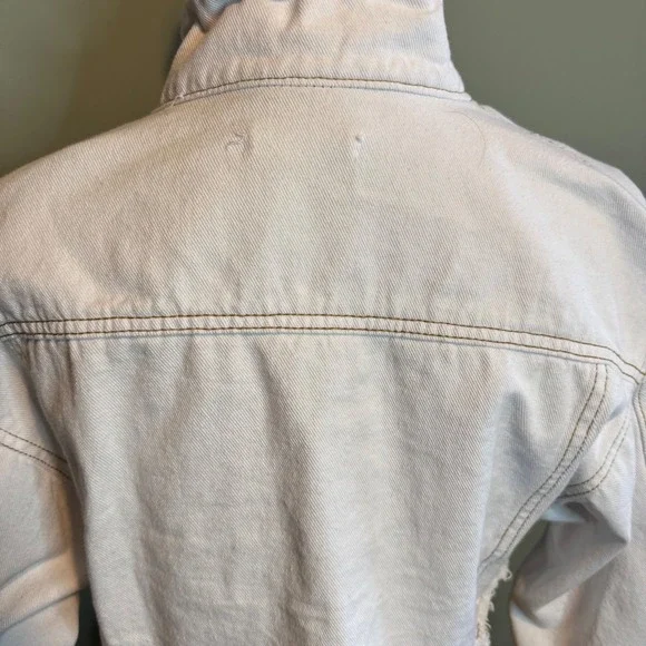 Elia-Cher Womens Y2k Streetwear Frayed Denim Cropped Jacket White Size 4/6 - Picture 4 of 8